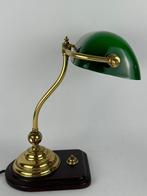 Bankierslamp - Hout, Messing, Glas, Antiek en Kunst