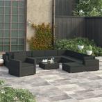 vidaXL 12-delige Loungeset met kussens poly rattan zwart, 2 zitplaatsen, Nieuw, Loungeset, Verzenden