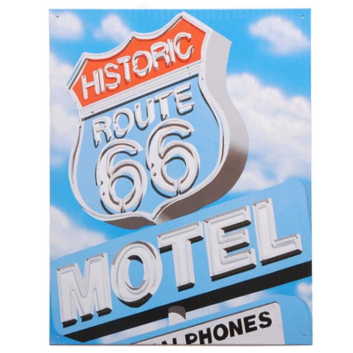 Emaille plaat Route 66 reclame - Metalen wand plaatjes, Hobby en Vrije tijd, Feestartikelen, Ophalen of Verzenden