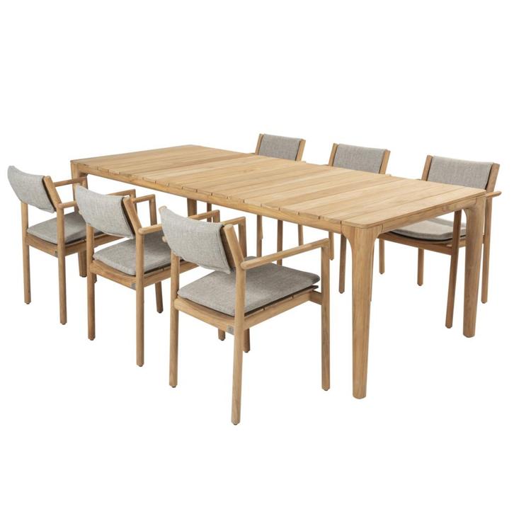 Liam Levi dining tuinset 7 delig 240x100xH75 cm teak 4, Tuin en Terras, Tuinsets en Loungesets, Nieuw, Teakhout, Ophalen of Verzenden