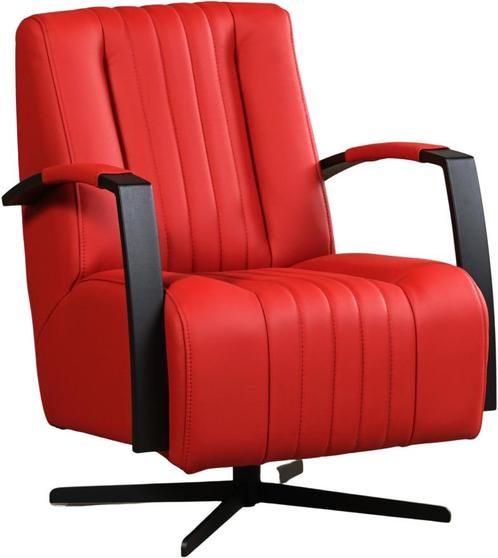 Rode leren industriële draaistoel - staal zwart frame met st, Huis en Inrichting, Fauteuils, 50 tot 75 cm, 75 tot 100 cm, Nieuw