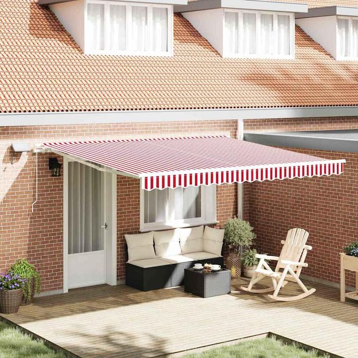 vidaXL Inklapbaar Zonnescherm met Rood en wit 400 ×300 cm, Tuin en Terras, Zonneschermen, Nieuw, Verzenden