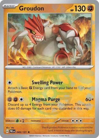 Groudon 049/131 Masterball Prismatic Evolutions, Hobby en Vrije tijd, Verzamelkaartspellen | Pokémon, Losse kaart, Nieuw, Foil
