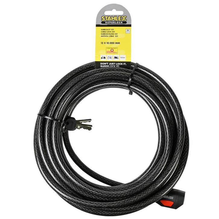 Kabelslot 531 - Staalkabel Slot - 12x10000 Mm - Fietsslot -, Motoren, Accessoires | Sloten, Nieuw, Ophalen of Verzenden
