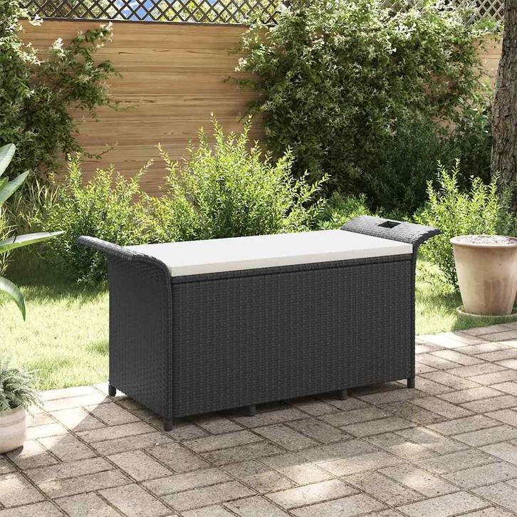 vidaXL Tuinbank met kussen 116x46x57 cm poly rattan zwart, Tuin en Terras, Tuinbanken, Nieuw, Rotan, Verzenden