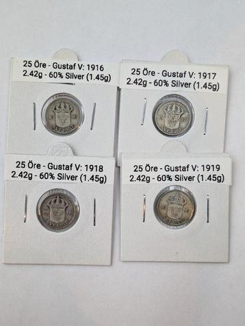 Zweden. Lot of 9 coins: 8x 25 Öre 1916/1930 & 100 Kronor beschikbaar voor biedingen