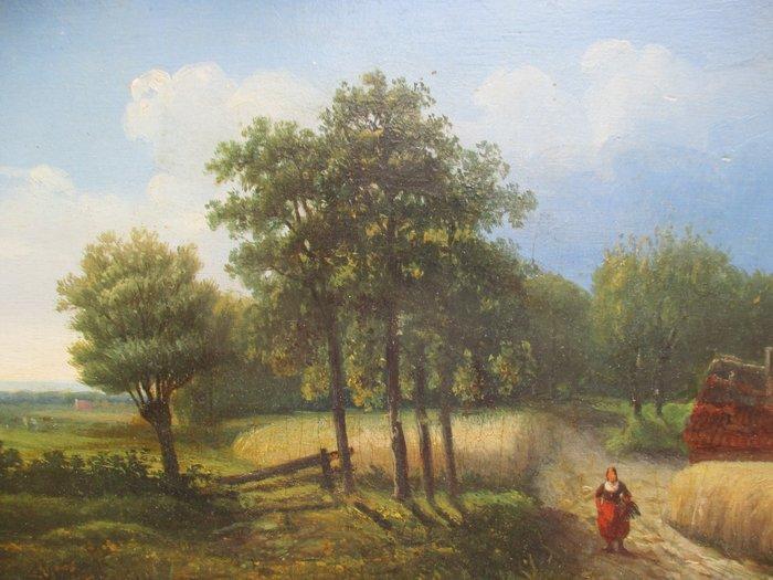 Vlaamse School (XIX) - Landschap met wandelaar, Antiek en Kunst, Kunst | Schilderijen | Klassiek