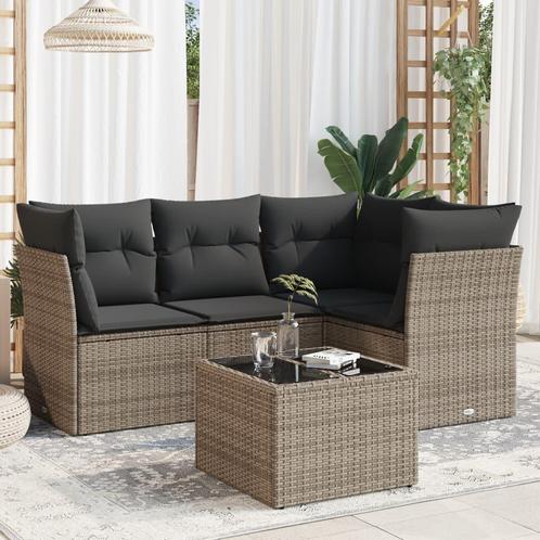 vidaXL 5-delige Loungeset met kussens poly rattan grijs, Tuin en Terras, Tuinsets en Loungesets, Loungeset, Nieuw, Rotan, Verzenden