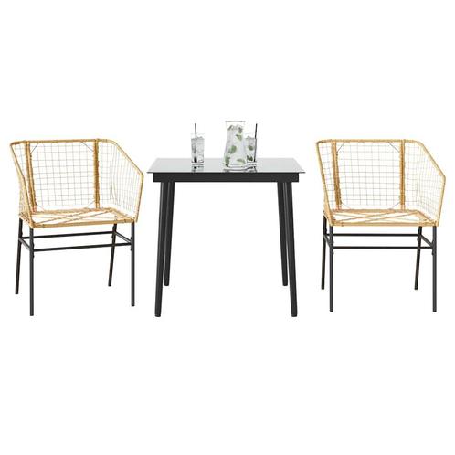 vidaXL 3-delige Tuinset poly rattan glas bruin, Tuin en Terras, Tuinsets en Loungesets, Tuinset, Nieuw, 2 zitplaatsen, Rotan, Verzenden
