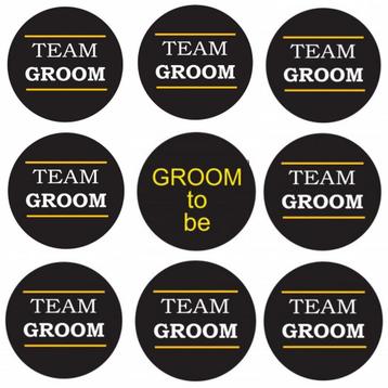 9-delige button set Groom to Be en Team Groom beschikbaar voor biedingen