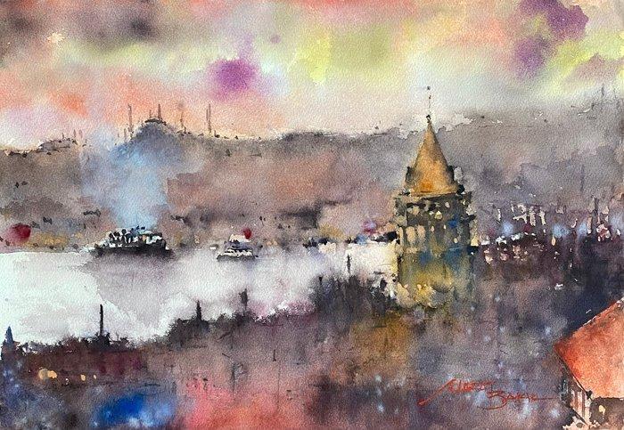 Murat Bakir - Istanbul Galata Tower, Antiek en Kunst, Kunst | Schilderijen | Modern
