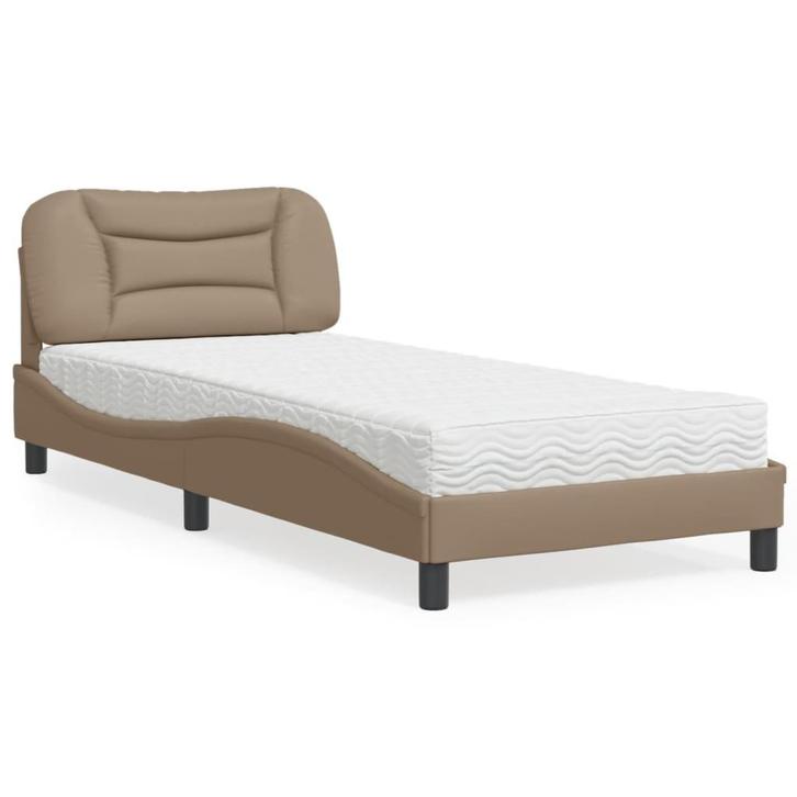 vidaXL Bed met matras Hvar kunstleer cappuccinokleurig, Huis en Inrichting, Slaapkamer | Bedden, 90 cm, 190 cm of minder, Bruin