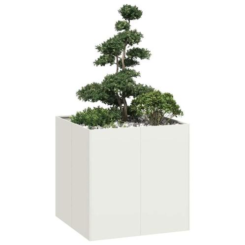 vidaXL Plantenbak 80x80x80 cm staal wit, Tuin en Terras, Bloembakken en Plantenbakken, Nieuw, Metaal, Verzenden