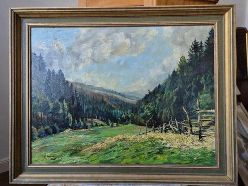 K. Schneider (XX) - Ölgemälde „Landschaft mit Talblick und, Antiek en Kunst, Curiosa en Brocante