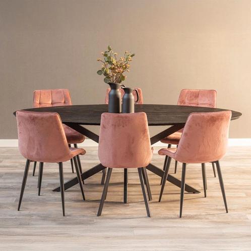Mangohouten Eettafel Ovaal Julia 160x90 cm Zwart (2,5 cm), Huis en Inrichting, Tafels | Eettafels, 50 tot 100 cm, 150 tot 200 cm