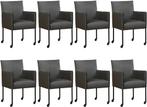 Set van 8 Donkergrijze leren moderne kuipstoel - poot rond z, Huis en Inrichting, Stoelen, Overige kleuren, Nieuw, Leer, Ophalen of Verzenden