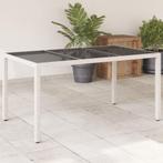 vidaXL Tuintafel met glazen blad 150x90x75 cm poly rattan, Verzenden, Nieuw