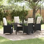 vidaXL Tuin Eetset van 5 Stukken met Kussens in Zwart Poly, Tuin en Terras, Tuinsets en Loungesets, Verzenden, Nieuw, Rotan