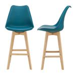 Barkruk set van 2 kunstleer en beuken 105x48x58 cm turquoise, Huis en Inrichting, Stoelen, Verzenden, Nieuw