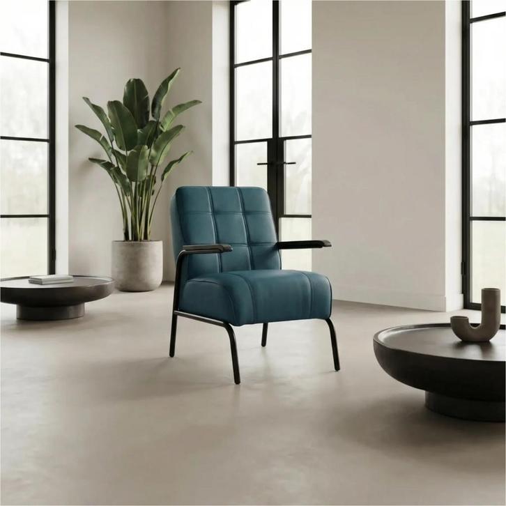 Leren fauteuil Ahead - Hermes Turquoise (blauw), Huis en Inrichting, Fauteuils, 50 tot 75 cm, 75 tot 100 cm, Nieuw, Leer, Ophalen of Verzenden