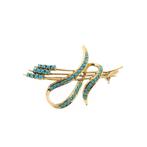 18 krt. Gouden broche met turquoise (vintage, geelgoud), Sieraden, Tassen en Uiterlijk, Broches, Gebruikt, Overige kleuren, Ophalen of Verzenden