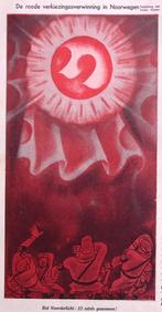 De roode verkiezingsoverwinning in Noorwegen op spotprent, Antiek en Kunst, Verzenden