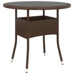 vidaXL Tuintafel Ø80x75 cm gehard glas en poly rattan bruin, Verzenden, Nieuw