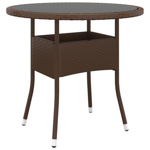 vidaXL Tuintafel Ø80x75 cm gehard glas en poly rattan bruin, Tuin en Terras, Tuintafels, Nieuw, Verzenden