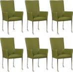 Set van 6 Groene leren moderne eetkamerstoelen - met armleun, Nieuw, Vijf, Zes of meer stoelen, Modern, Leer