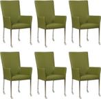 Set van 6 Groene leren moderne eetkamerstoelen - met armleun, Nieuw, Leer, Ophalen of Verzenden, Modern