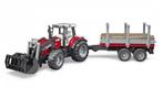 Bruder massey ferguson 7480 met voorlader en houttrailer, Kinderen en Baby's, Ophalen of Verzenden, Nieuw