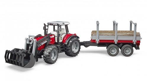 Bruder massey ferguson 7480 met voorlader en houttrailer, Kinderen en Baby's, Speelgoed | Overig, Ophalen of Verzenden