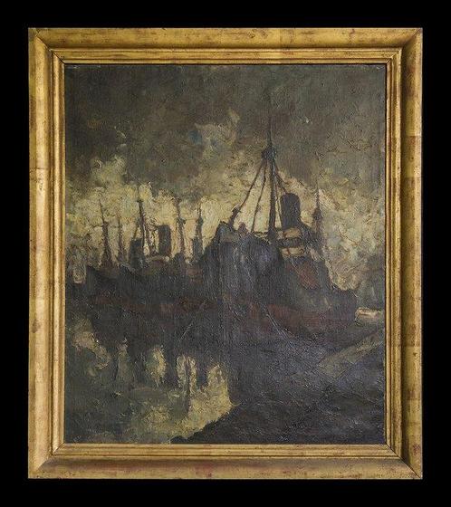 Jules ROTSAERT (1910-1968) - Les bateaux au port, Antiek en Kunst, Kunst | Schilderijen | Klassiek