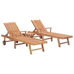 vidaXL Ligbedden 2 st met tafel massief teakhout, Verzenden, Nieuw