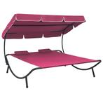 vidaXL Loungebed met luifel en kussens roze, Verzenden, Nieuw