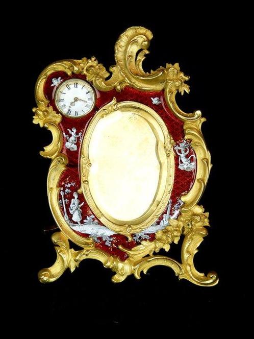 Rare - Fotolijst - Brons, Emaille - met horloge, Antiek en Kunst, Antiek | Meubels | Stoelen en Banken