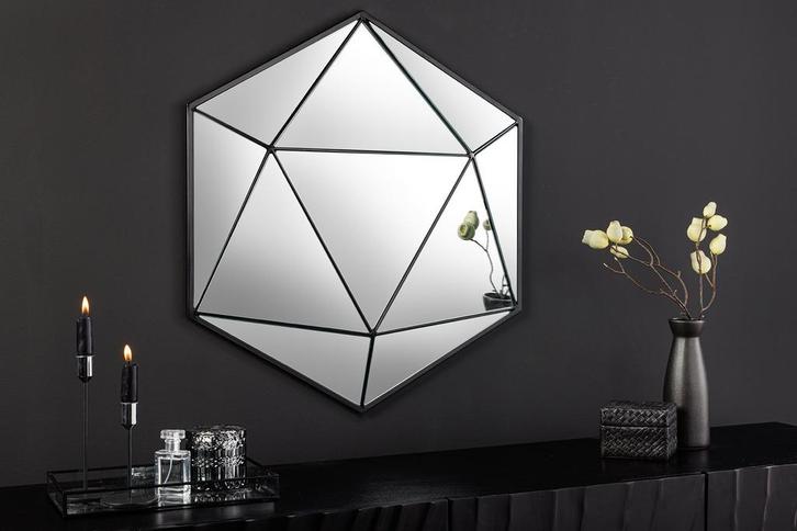 Design spiegel DIAMOND 65cm zwart metaal handgemaakt - 43824, Huis en Inrichting, Woonaccessoires | Spiegels, Ophalen of Verzenden