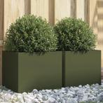 vidaXL Plantenbakken 2 st 32x30x29 cm staal olijfgroen, Verzenden, Nieuw, Metaal