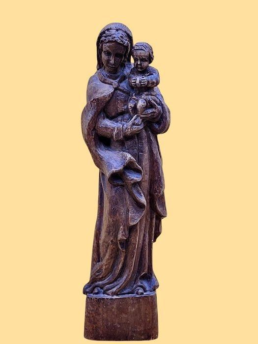 Beeld, Holzskulptur – Madonna mit Kind - 40 cm - Hout, Antiek en Kunst, Antiek | Boeken en Bijbels
