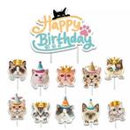 11-delige cupcake en taart topper set Happy Birthday Cats, Verzenden, Nieuw