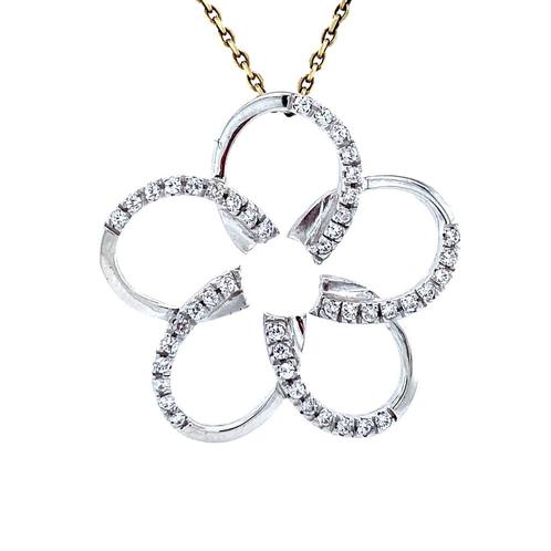 Witgouden bloem hanger met diamant 18 karaat, Sieraden, Tassen en Uiterlijk, Kettinghangers, Wit, Zo goed als nieuw, Goud, Verzenden