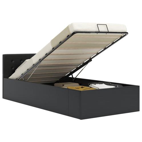 vidaXL Bedframe met opbergruimte hydraulisch kunstleer zwart, Huis en Inrichting, Slaapkamer | Bedden, 90 cm, 200 cm, Zwart, Eenpersoons