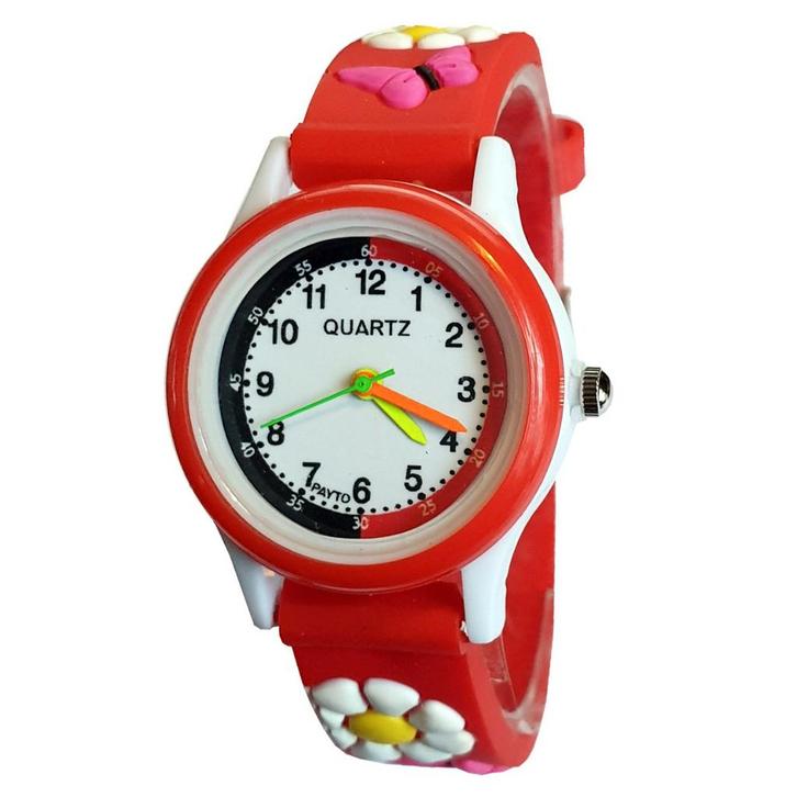 Fako - Kinderhorloge - 3D - Bloemetjes - Rood, Sieraden, Tassen en Uiterlijk, Horloges | Kinderen, Verzenden