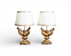 Tafellamp (2) - Verguld hout - Paar antieke lampen