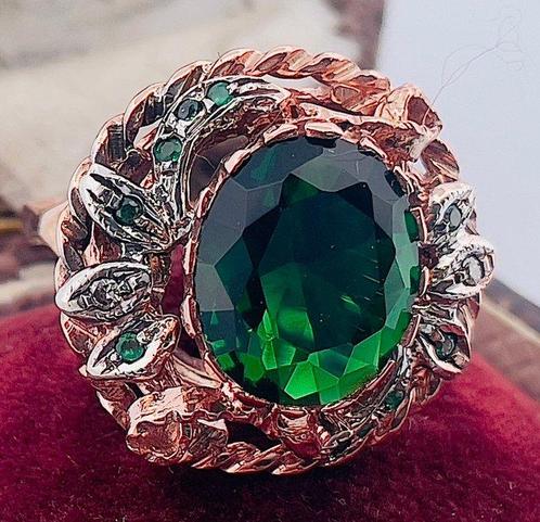 Zonder Minimumprijs - Ring - 9 kt. Roségoud, Zilver Smaragd, Sieraden, Tassen en Uiterlijk, Ringen