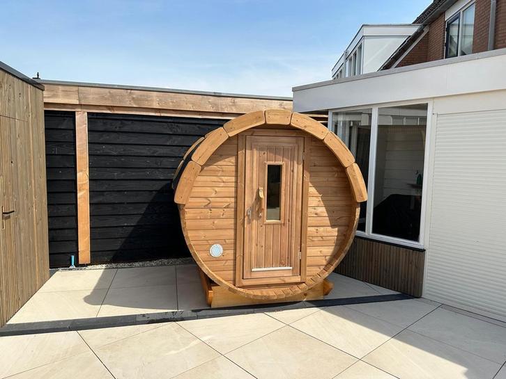 Saunabarrel - Buitensauna - Thermo hout- compact - Ton model, Sport en Fitness, Sauna, Fins of Traditioneel, Complete sauna, Nieuw