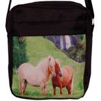 schoudertasje zwart met 2 bruine ponys in weiland - 19x19x4, Ophalen of Verzenden, Nieuw