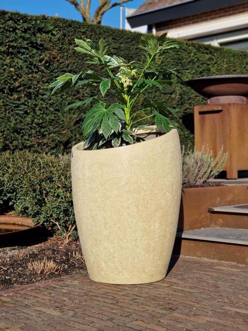 Ares L 66x66x90 cm Cream, Tuin en Terras, Bloembakken en Plantenbakken, Nieuw, Beton, Rond, Verzenden
