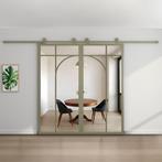 Dubbele stalen schuifdeur Olijfgroen 5 Vlaks rond Helder gla, Doe-het-zelf en Verbouw, Kozijnen en Schuifpuien, Nieuw, Metaal