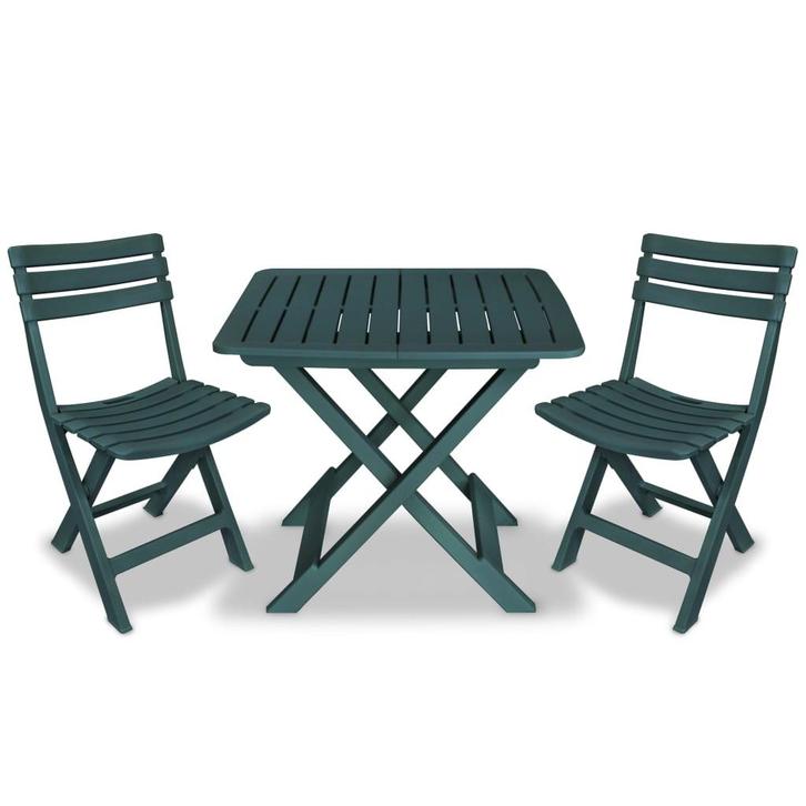 vidaXL 3-delige Bistroset inklapbaar kunststof groen, Tuin en Terras, Tuinsets en Loungesets, Nieuw, 3 zitplaatsen, Textileen